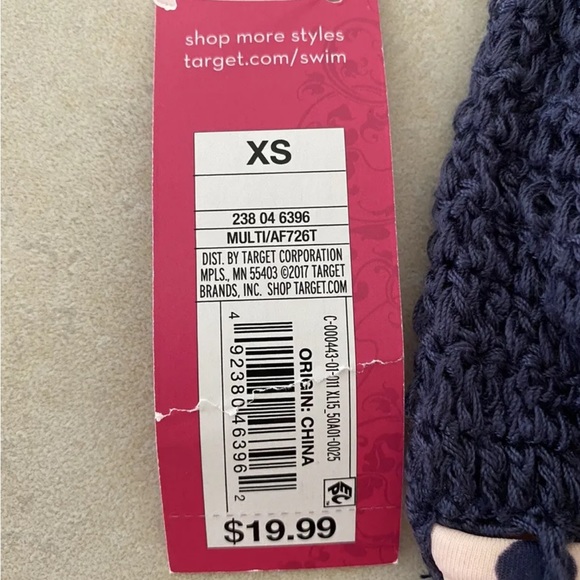 Xhilaration Navy Blue/ Pink Knit Adj. Swim Suit Top Womens Junior XS - NWT - Picture 3 of 7